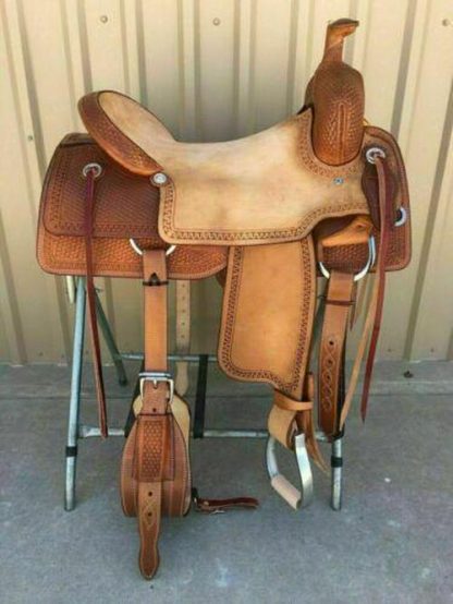 Western Natural And Brown Leather Strip Down Roper Ranch Cutter Saddle 14  To 18