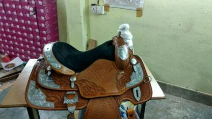 Western Pleasure Cowhide Genuine Leather Silver Show Horse Saddle Tack 14 To 18 - Image 4
