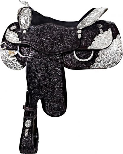 12" 13" 14" 15" 16' 17" 18" 19" Western Silver Show Saddle Black Leather + Horse Size Matching 3 Piece Tack Set - Image 9